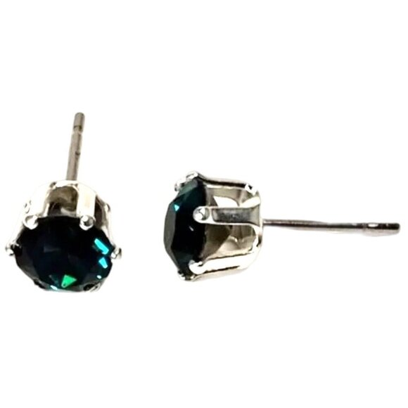 Swarovski Crystal - Sterling Silver Overlay 2 CTW Emerald Stud Earrings - 0.24" - Picture 6 of 9